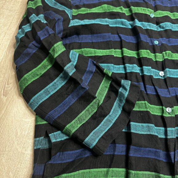 Jaeger Shirt Womens 14 Large Linen Long Sleeve Striped Button Up Vintage Style - Picture 4 of 11